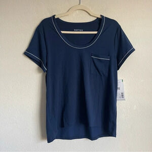 NWT Softies Navy Blue Cali SS Scoop Neck Lounge PJ Top